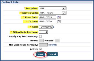 Contract Setup: Billing Rates Tab