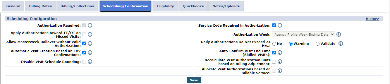 Contract Setup: Scheduling/Confirmation Tab