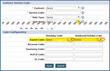 Contract Service Window: Export Code