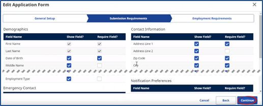 Submission Requirements Tab: Click Continue