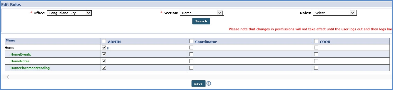 Edit Roles Page