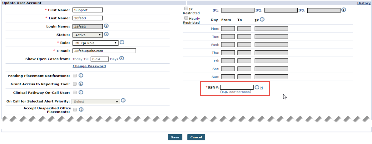 User Profile: SSN# Field