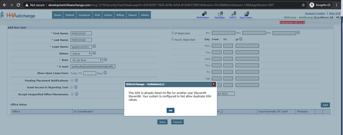 Validation: Duplicate SSN on File