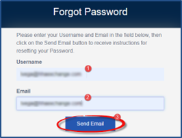 On the Forgot Password page, the Send Email button displays at bottom to enable users to receive instructions for password reset.