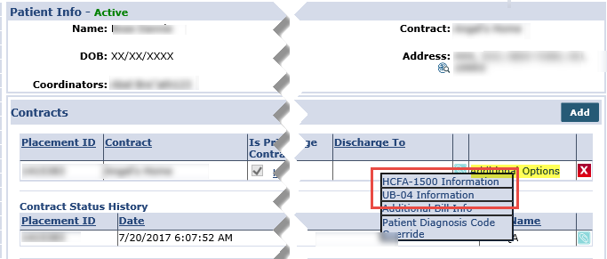 Patient Contract HCFA-1500 Information