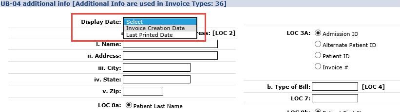 UB-04 Display Date Options