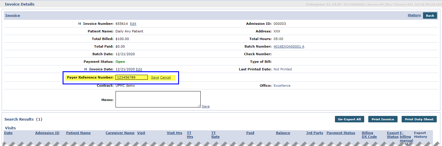 Invoice Details: Payer Reference Number (TRN Number)