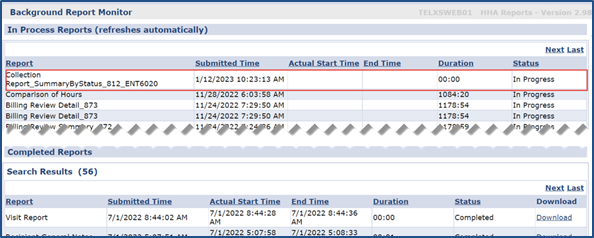 Background Report Monitor - Collection Report in Progress