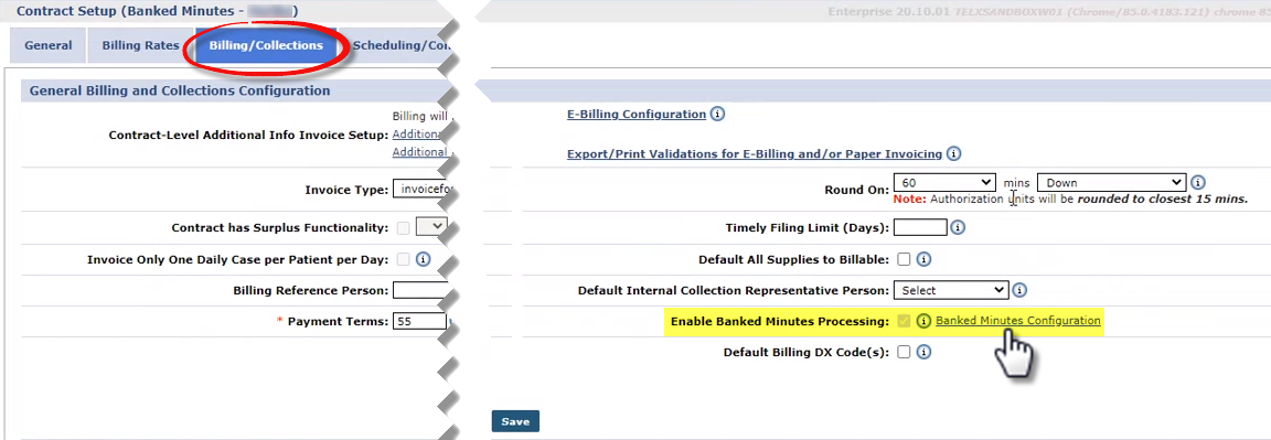 View Banked Minutes Configuration