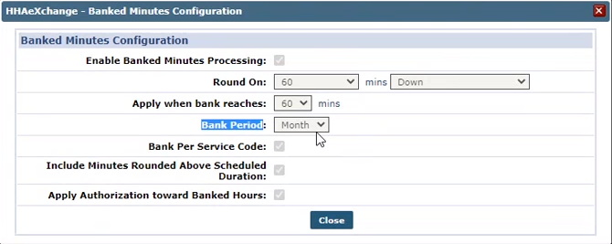 Banked Minutes Configuration Window