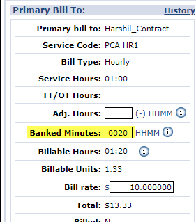 Bill Info Tab: Banked Minutes