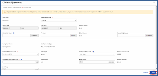 Claim Adjustment Window