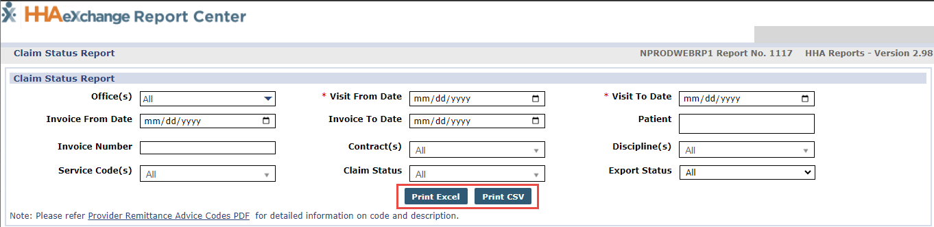 Claim Status View Report