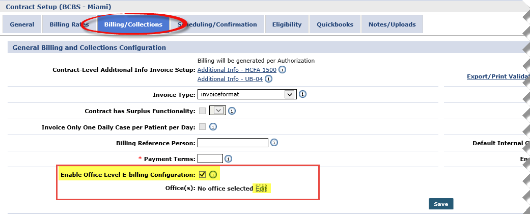 Enabling Office Level E-Billing Configurations Option