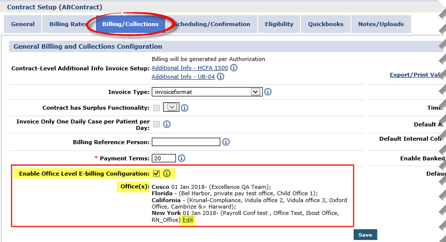 Office Group E-Billing Configurations