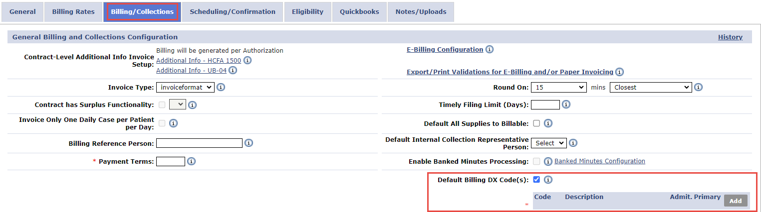 Default Billing DX Code at the contract Level