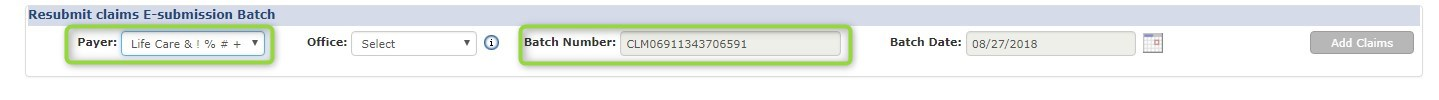Resubmit Claims E-Submission Batch Screen