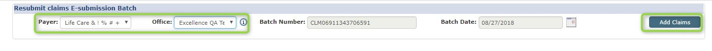 Resubmit Claims E-Submission Batch Screen - Add Claims