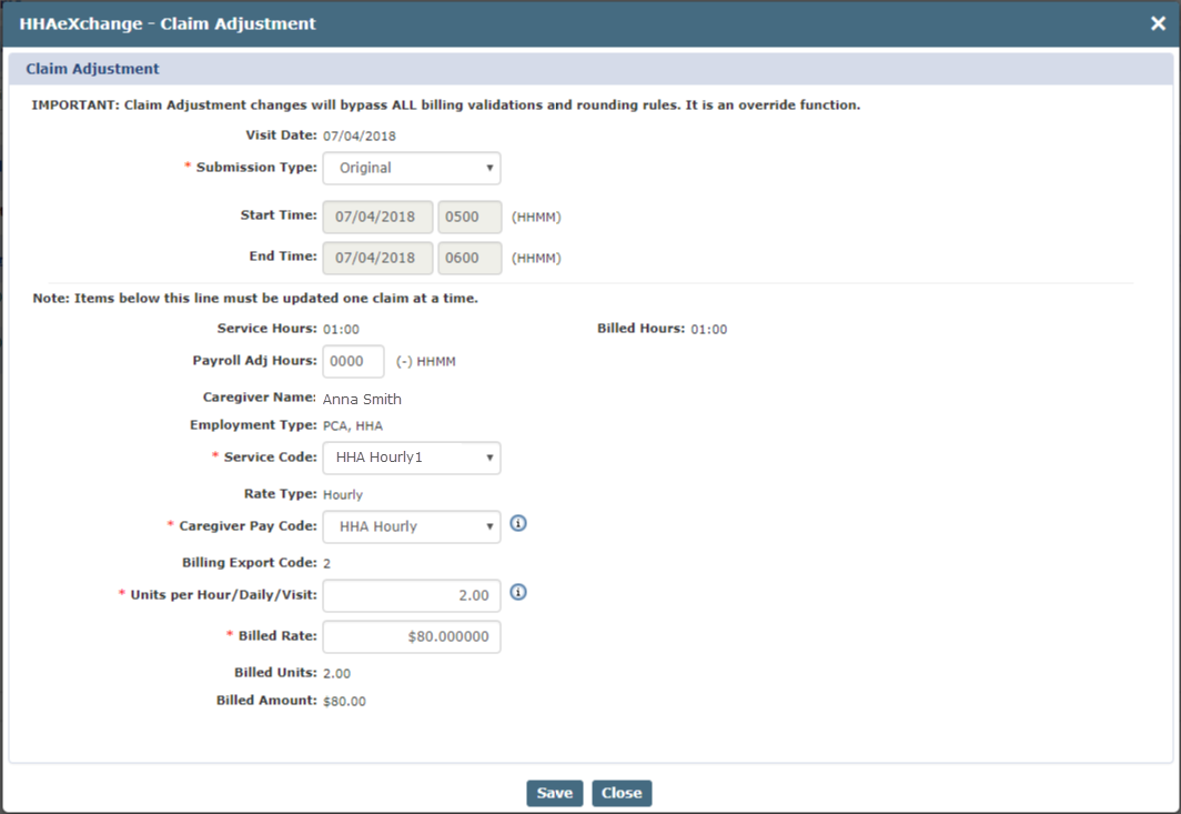 Claim Adjustment Window with Original Submission Type