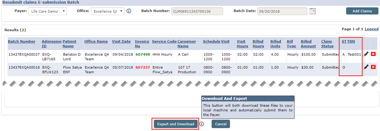 Export Resubmitted Claims