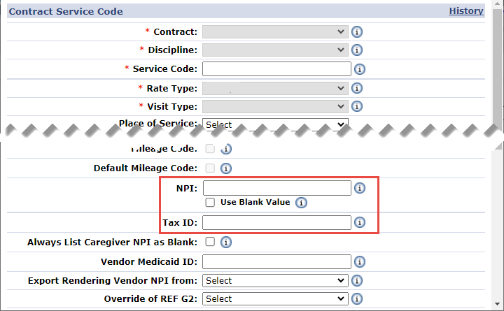 Contract Service Code - NPI and Tax ID