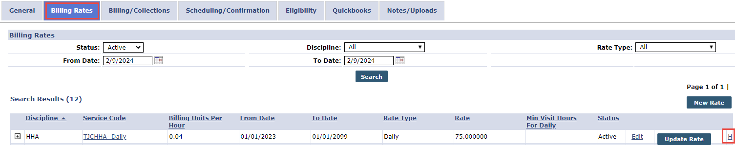 Billing Rate History