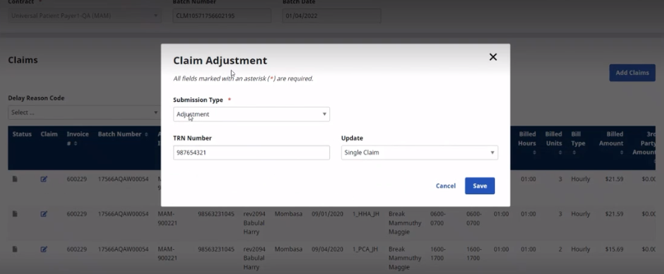 Claim Adjustment Window