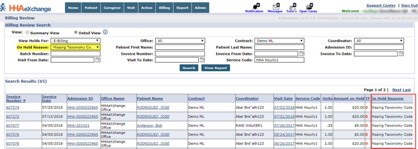 Missing Taxonomy Code