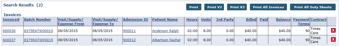 Invoices in a Batch