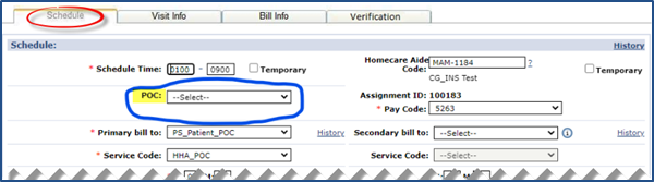 Schedule Tab - Select POC