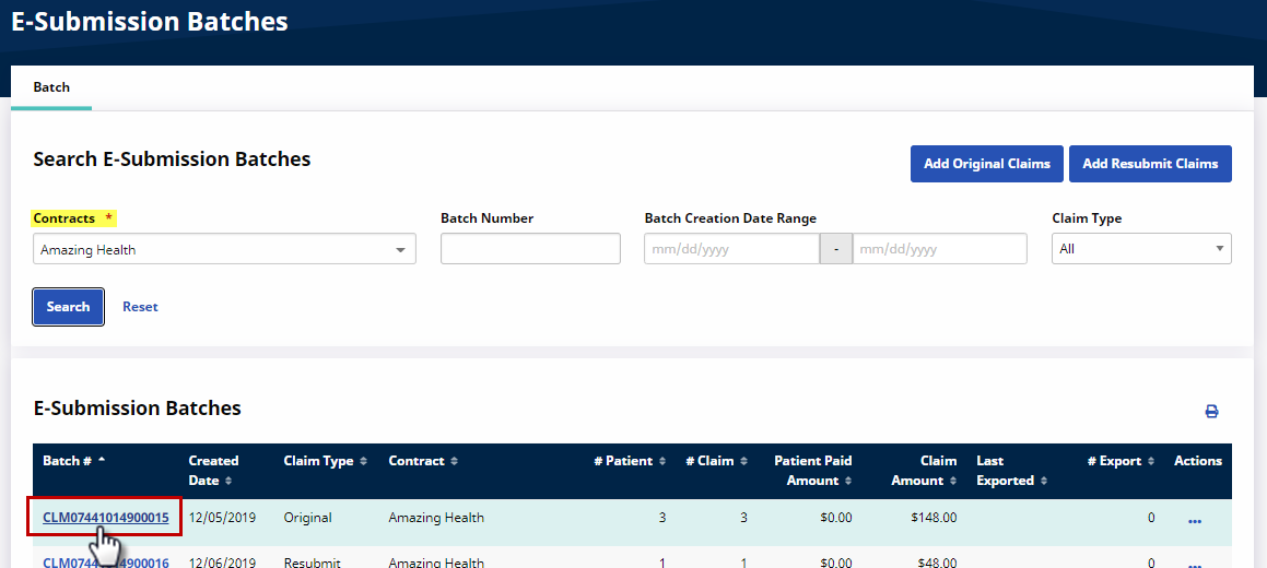 Search E-Submission Batch