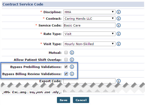 Contract Service Code: Bypass Prebilling/Billing Review Validations