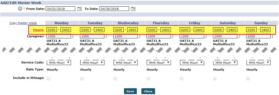 Scenario 1: Master Week Created