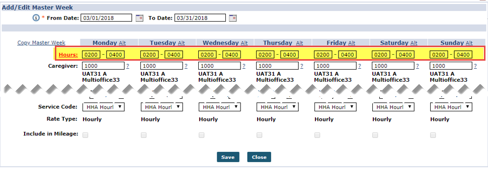 Scenario 2: Master Week Created