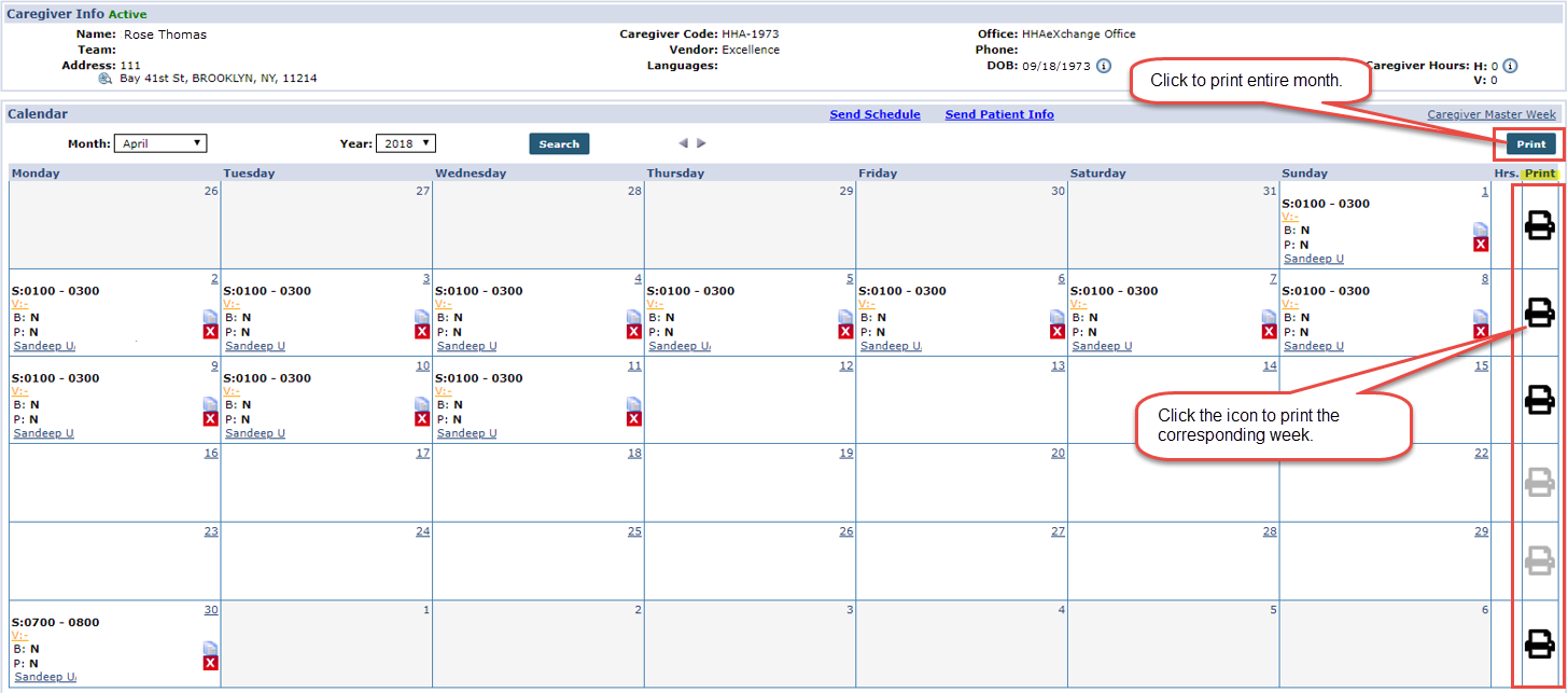 Printing a Caregiver’s Schedule