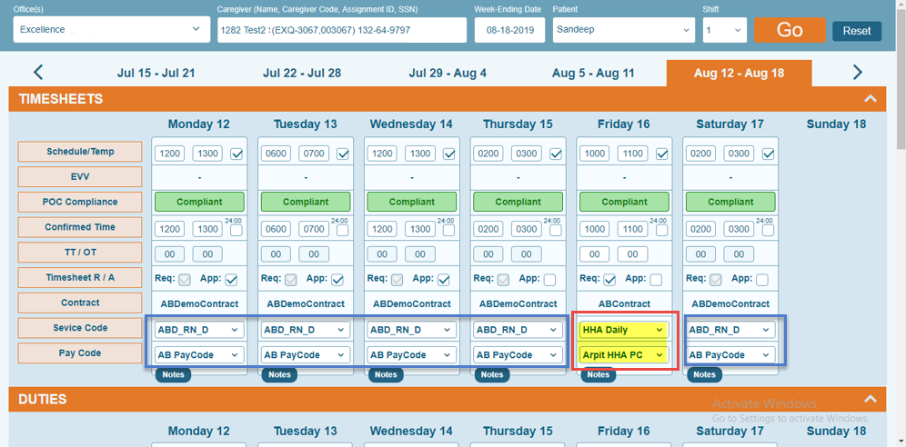 Confirm Timesheet (Beta) Page: Skilled and Non-Skilled Disciplines