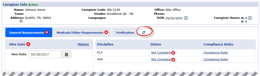 Caregiver Compliance Page: Refresh