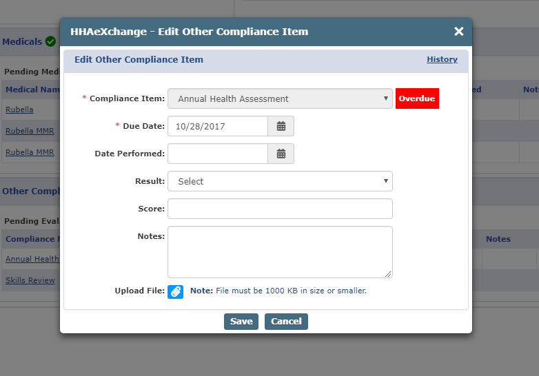 Edit Other Compliance Item Screen