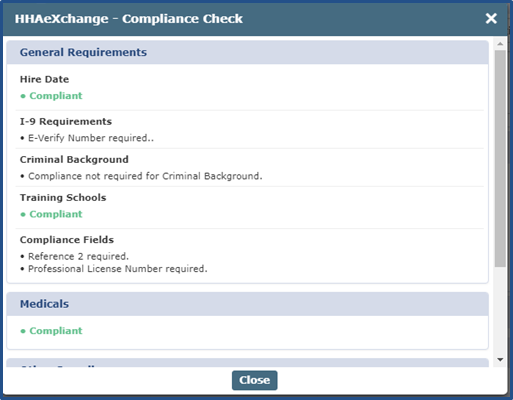 Caregiver Compliance Check Window