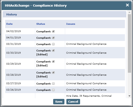 Compliance History Window