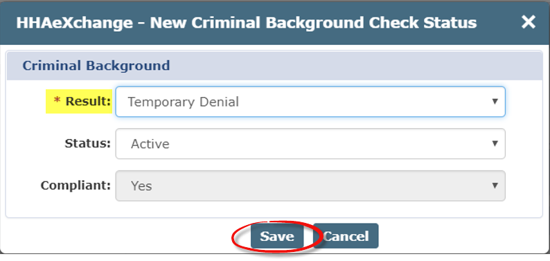 Creating a New Criminal Background Check Status