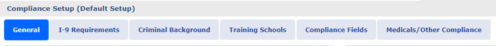 Compliance Setup Tabs