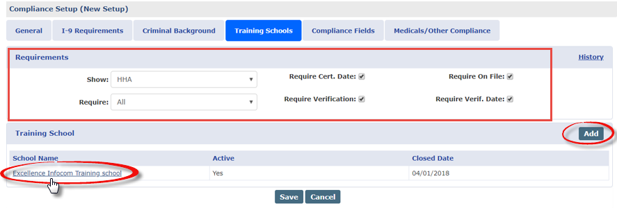 Training Schools Tab