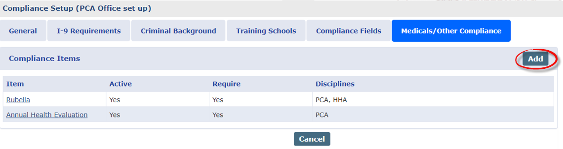 The Medicals/Other Compliance Tab