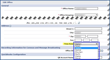 Edit Office: Time Zone Field