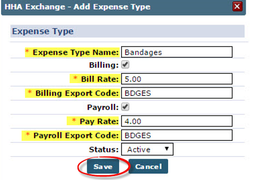 Add Expense Type Window