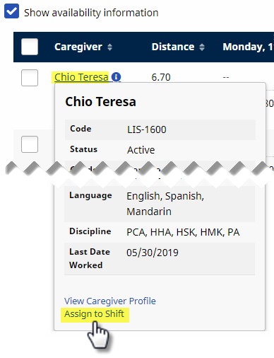 Assign Caregiver to Shift