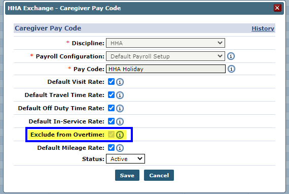 Caregiver Pay Code: Exclude from Overtime Checkbox