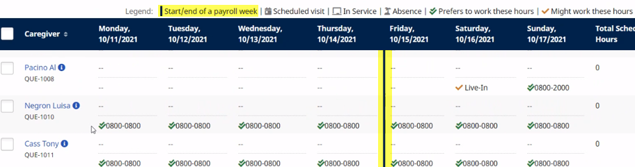 Fill a Shift Caregiver Search: Payroll Week Ending Day