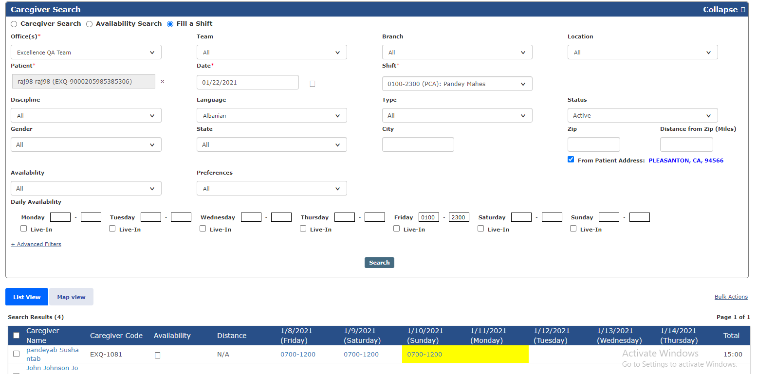 Fill a Shift: Consecutive Shifs